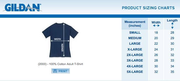 Gildan 50 50 Shirt Size Chart